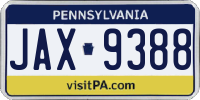 PA license plate JAX9388