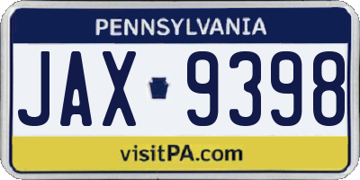 PA license plate JAX9398