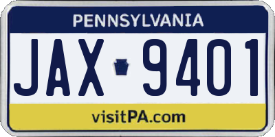 PA license plate JAX9401