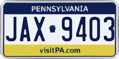 PA license plate JAX9403