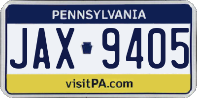 PA license plate JAX9405