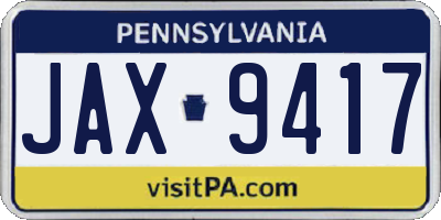 PA license plate JAX9417