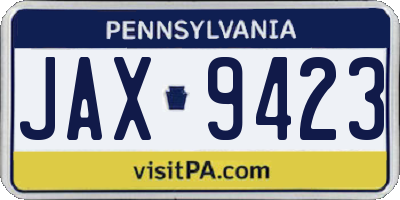 PA license plate JAX9423
