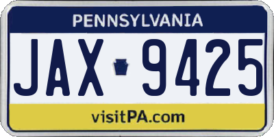 PA license plate JAX9425