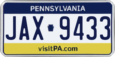 PA license plate JAX9433