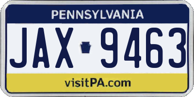 PA license plate JAX9463