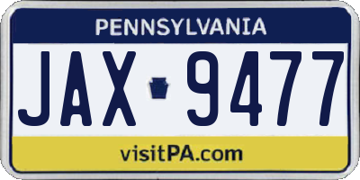 PA license plate JAX9477