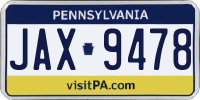 PA license plate JAX9478