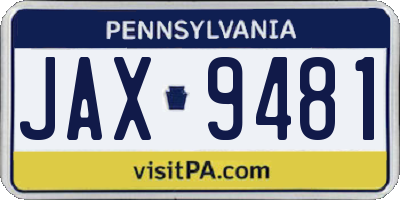 PA license plate JAX9481