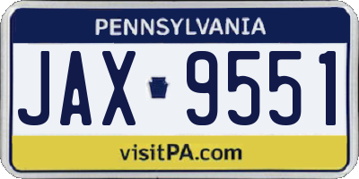 PA license plate JAX9551