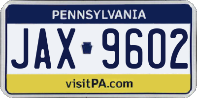 PA license plate JAX9602