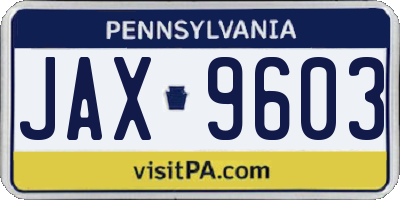 PA license plate JAX9603