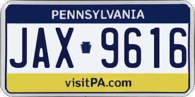 PA license plate JAX9616