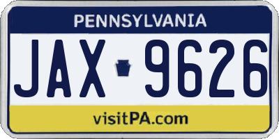 PA license plate JAX9626