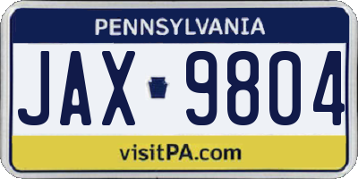 PA license plate JAX9804