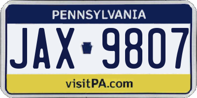 PA license plate JAX9807