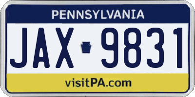 PA license plate JAX9831