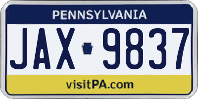 PA license plate JAX9837