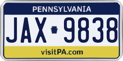 PA license plate JAX9838