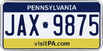 PA license plate JAX9875