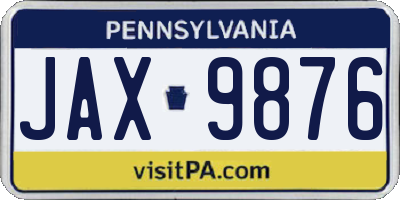 PA license plate JAX9876