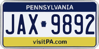 PA license plate JAX9892
