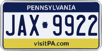 PA license plate JAX9922