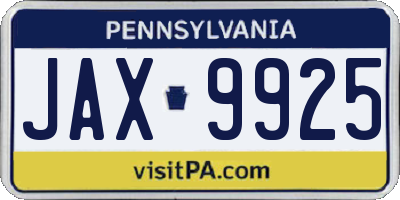 PA license plate JAX9925