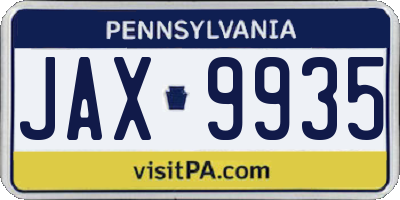PA license plate JAX9935