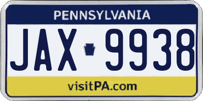 PA license plate JAX9938