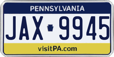 PA license plate JAX9945