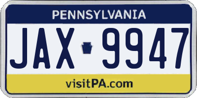 PA license plate JAX9947