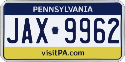 PA license plate JAX9962