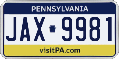 PA license plate JAX9981