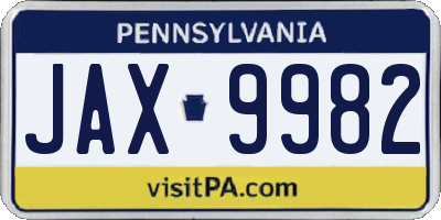 PA license plate JAX9982