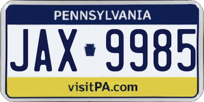 PA license plate JAX9985