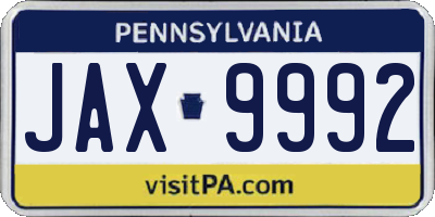 PA license plate JAX9992