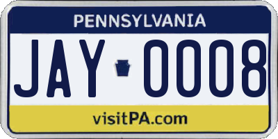 PA license plate JAY0008