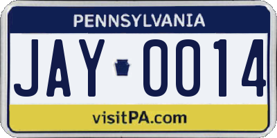 PA license plate JAY0014