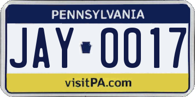 PA license plate JAY0017