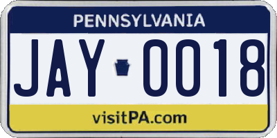PA license plate JAY0018