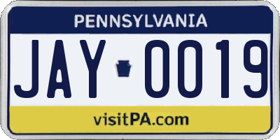 PA license plate JAY0019