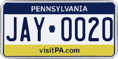 PA license plate JAY0020
