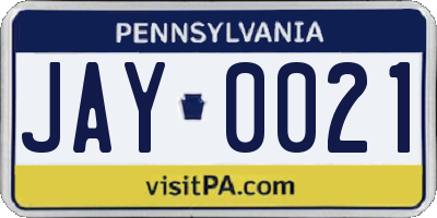 PA license plate JAY0021