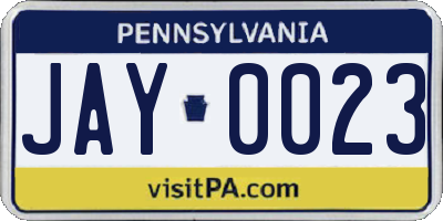 PA license plate JAY0023