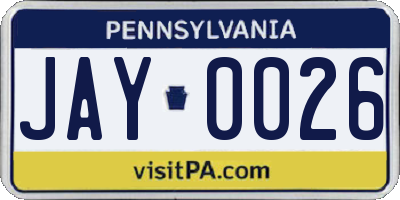 PA license plate JAY0026