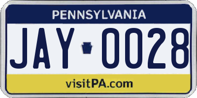 PA license plate JAY0028