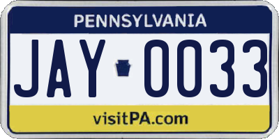 PA license plate JAY0033