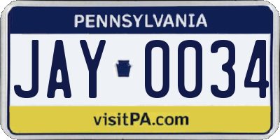 PA license plate JAY0034