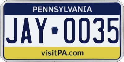 PA license plate JAY0035